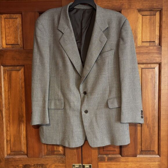 Ermenegildo Zegna Brown Wool Tweed Checked Sport Coat Jacket Men's Size 46R VTG - Picture 1 of 10